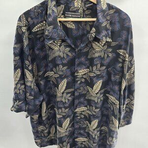 Vintage David Taylor Black Blue Hawaii Aloha Silk/Nylon Button Down Shirt XXL